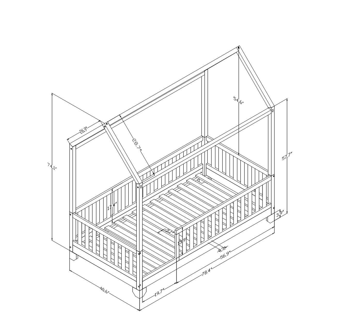 Aiden Toddler House Bed with Rails