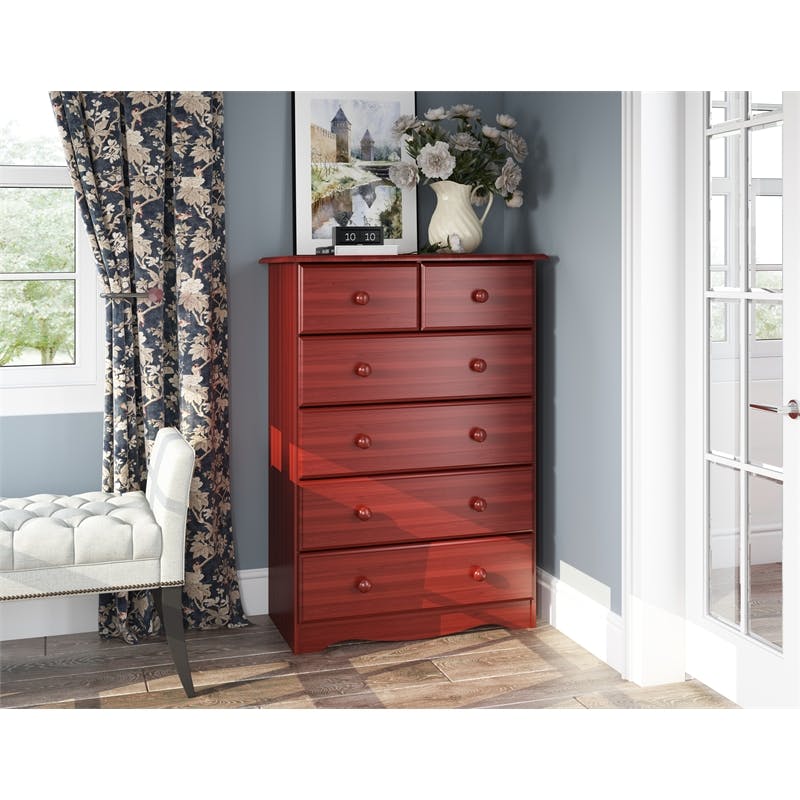 Amara Merlot Tall 6 Drawer Kids Dresser