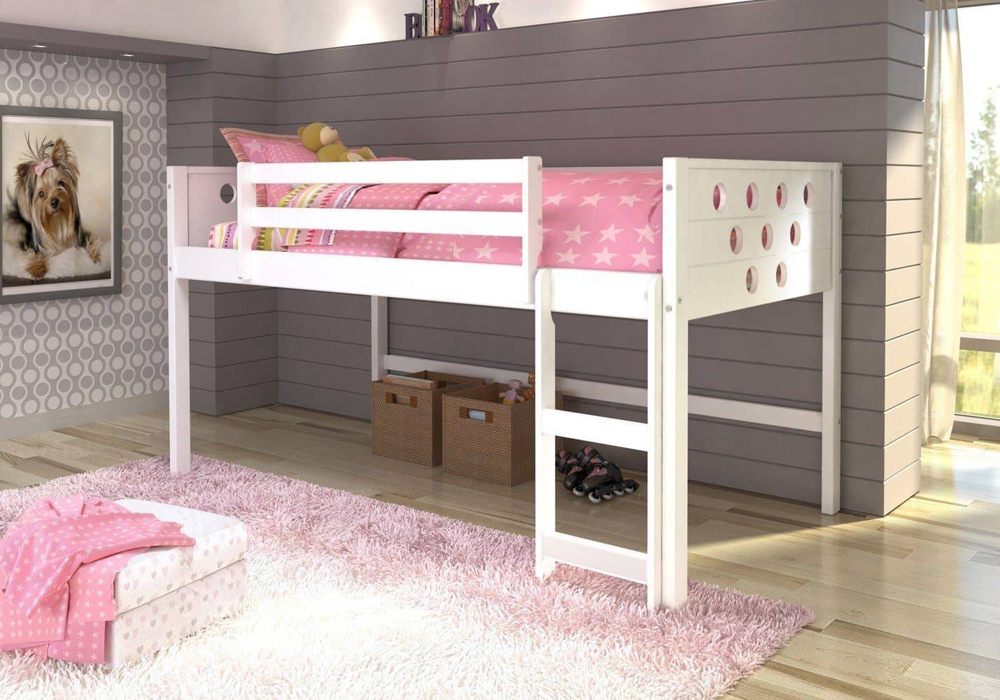 Aria Twin White Loft Bed with Slide