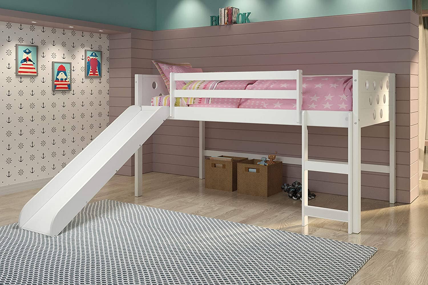 Aria Twin White Loft Bed with Slide