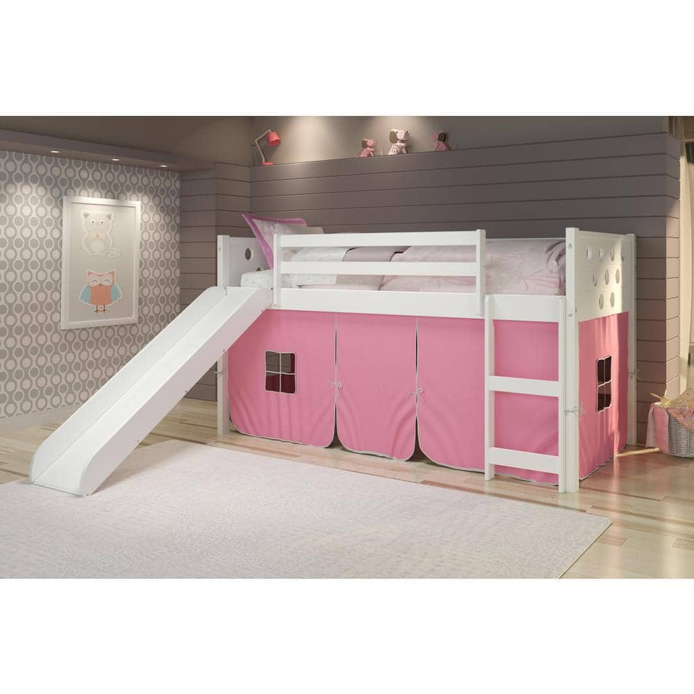 Aria White Loft Bed with Pink Tent