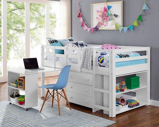 Ava Kid's Furniture Set with Twin Loft Bed, Desk, Dresser & Bookcase in One