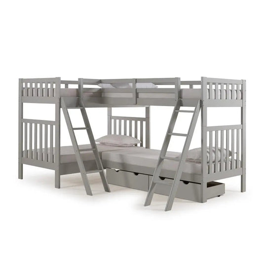 Bellamy Quad Bunk Beds in Grey with Storage