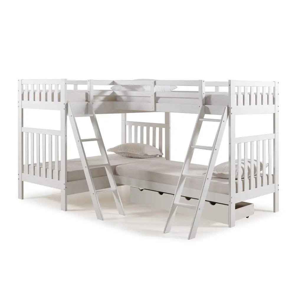 Bellamy Quad Bunk Beds in White with Storage