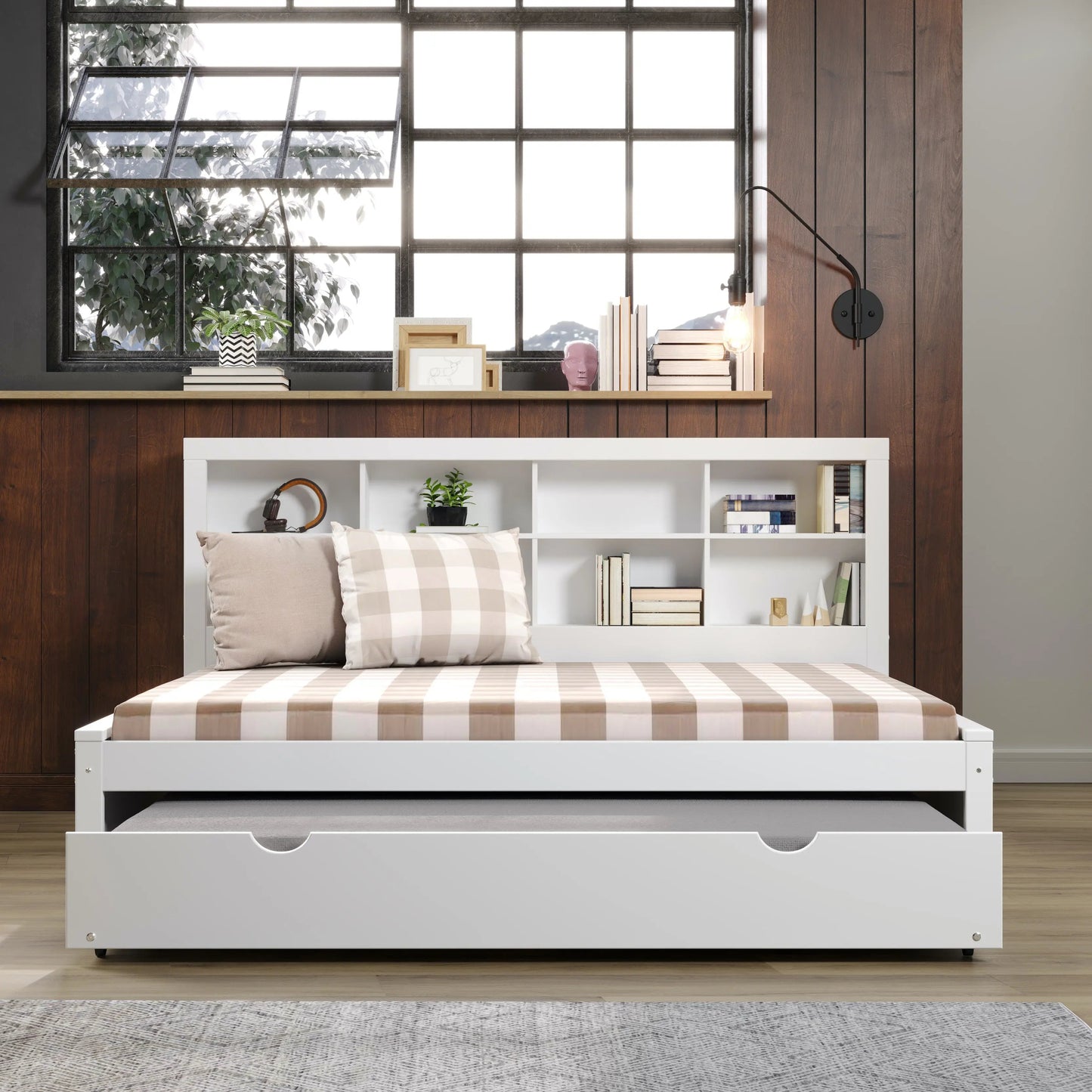 Bo Full Size Bed with Bookcase Headboard and Trundle