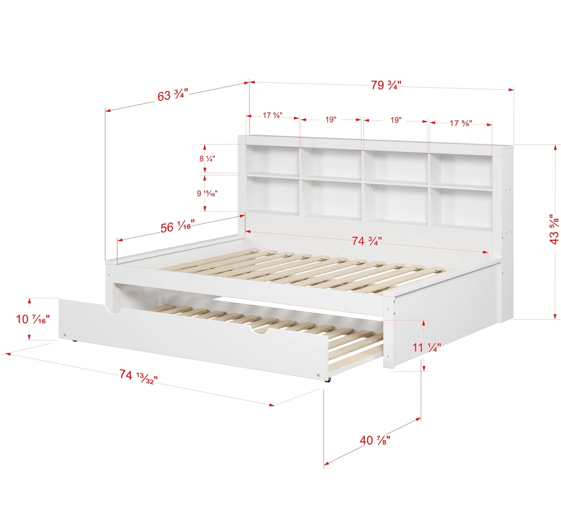 Bo Full Size Bed with Bookcase Headboard and Trundle