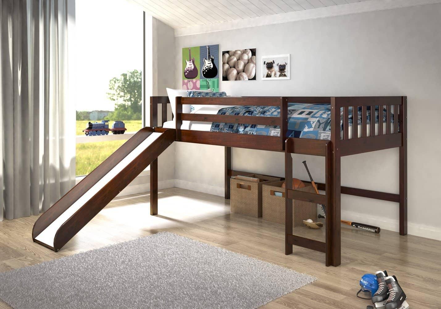 Caleb Dark Wood Loft Bed with Slide