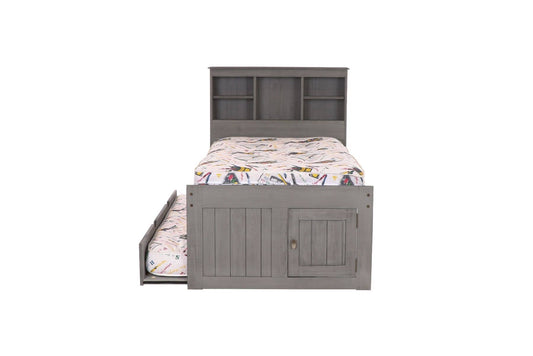 Addison Grey Twin Captains Bed with Bookcase Headboard