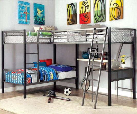 Declan Metal Triple Bunk Bed with Desk