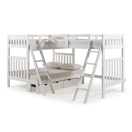 Ella Quadruple Bunks in White with Drawers