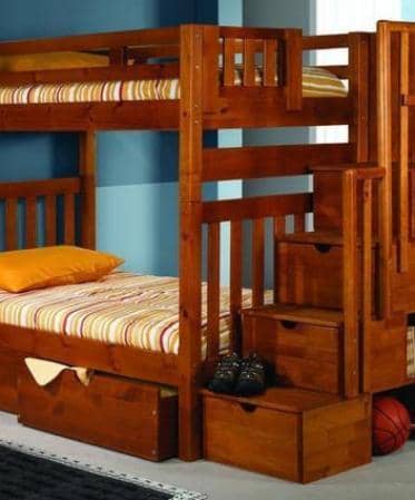 Elliot Honey Bunk Bed with Stairs and Shelves