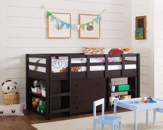 Gabriel Espresso Loft Bed with Desk and Dresser in One