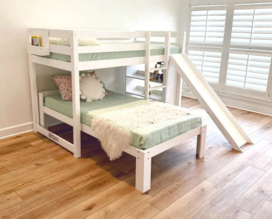 Harper Kids Bunk Bed with Slide & Built-In Shelving