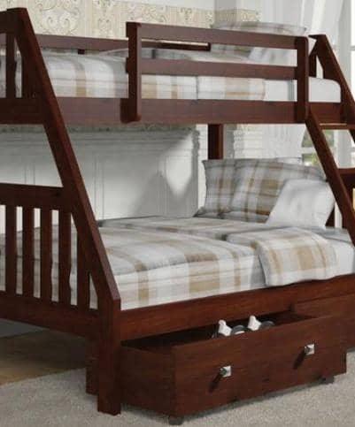 Ian Modern Dark Wood Twin over Full Bunk Bed with Storage