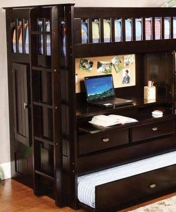 Kendall Cappuccino Loft Bed with Desk, Dresser, Trundle in One