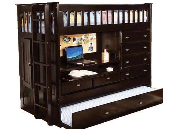 Kendall Cappuccino Loft Bed with Desk, Dresser, Trundle in One