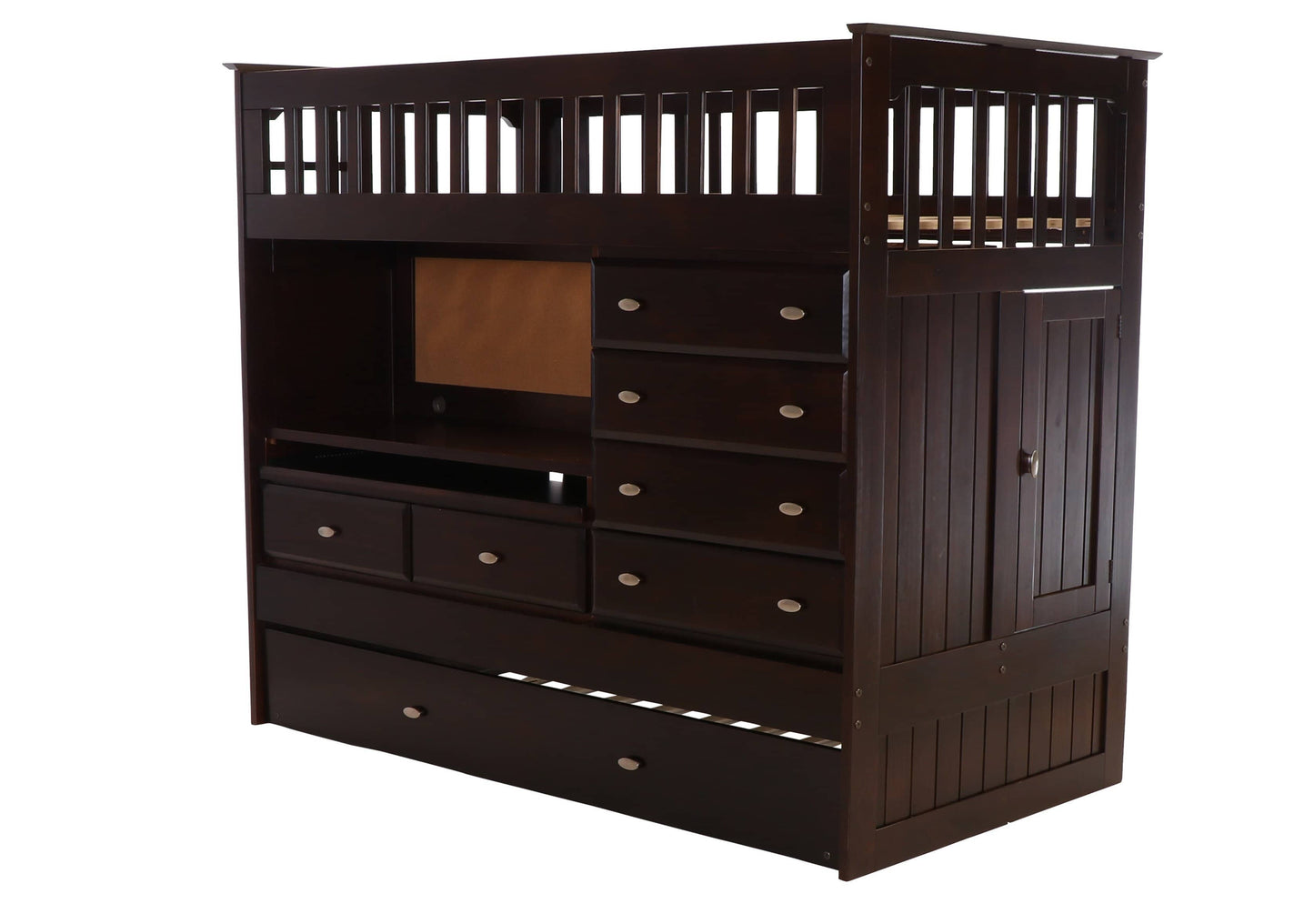 Kendall Cappuccino Loft Bed with Desk, Dresser, Trundle in One