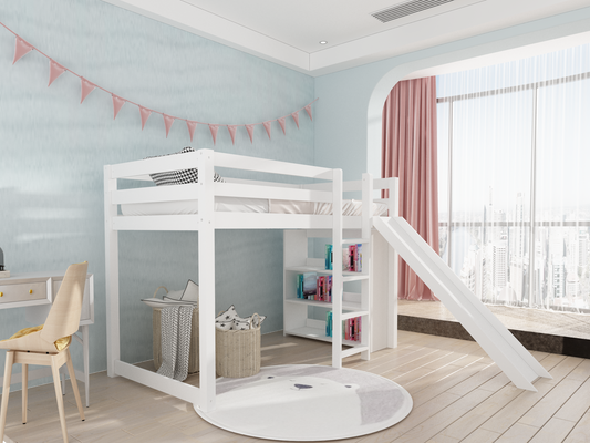 Harper Twin Loft Bed with Slide & Built-In Shelving