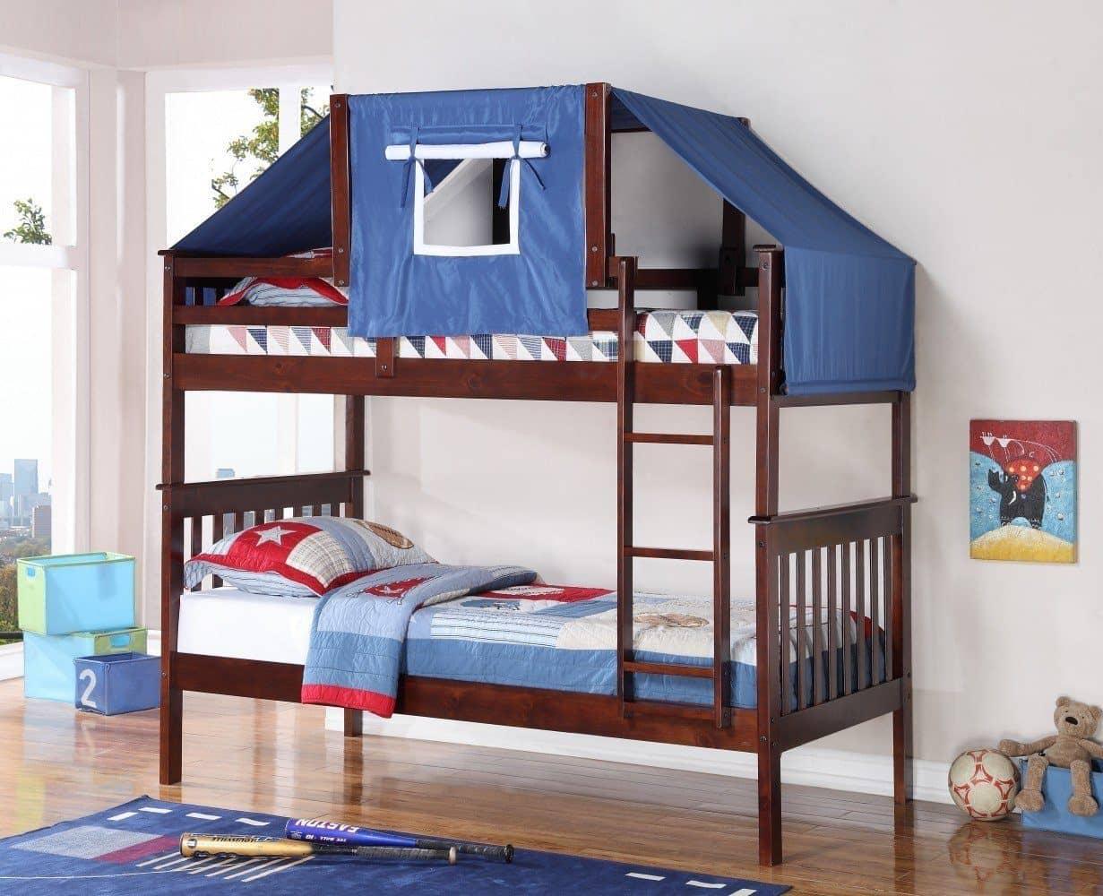 Miles Cappuccino Bunk Bed with Blue Tent Kit