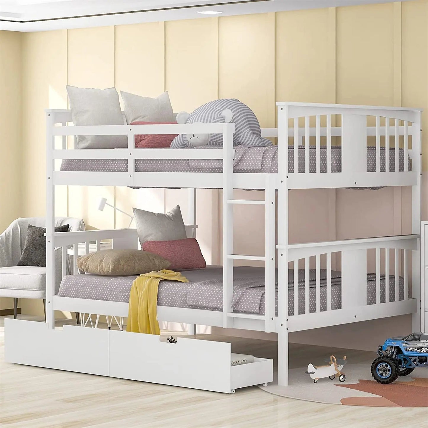 Sarah Full White Bunk Bed with Storage