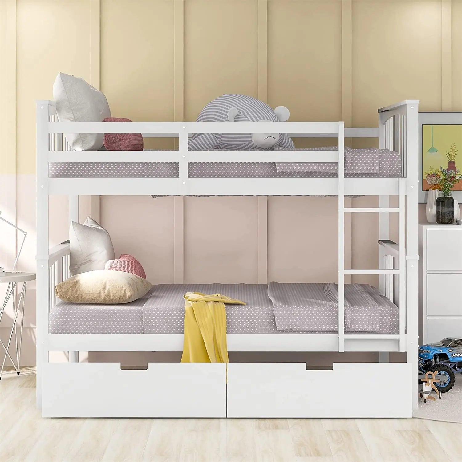 Sarah Full White Bunk Bed with Storage