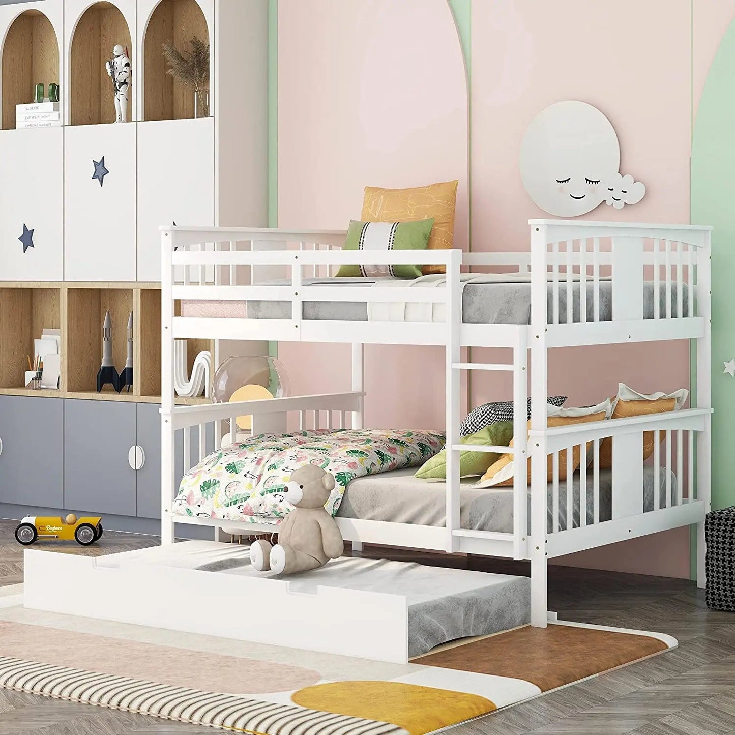 Sarah Full White Bunk Bed with Trundle