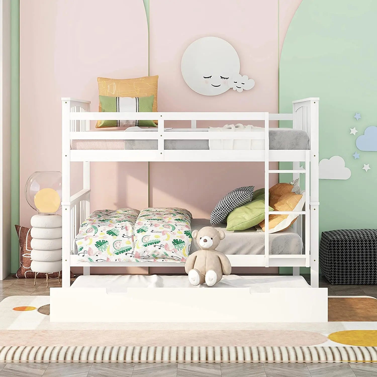 Sarah Full White Bunk Bed with Trundle