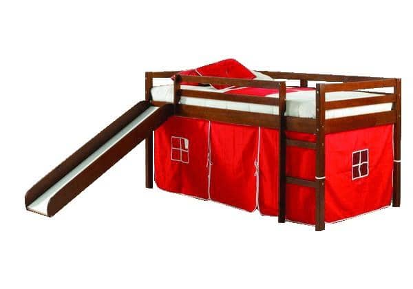 Sebastian Loft Bed with Slide & Red Tent