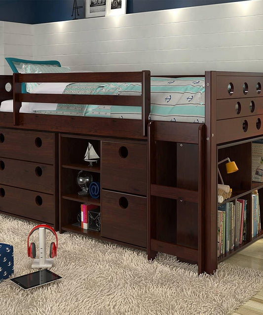 Tristan Loft Bed with Storage, Bookshelves, and Dresser in One