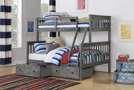 Zoe Twin/Full Gray Bunk Bed with Storage