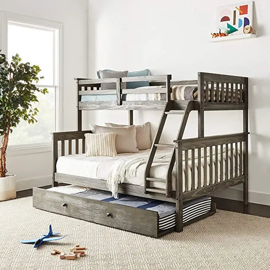 Zoe Twin/Full Gray Bunk Bed with Trundle