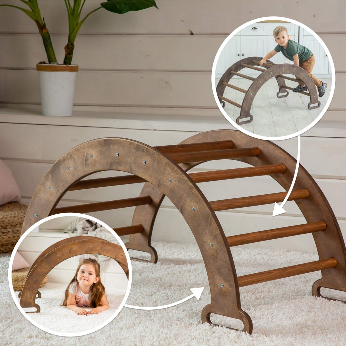 Climbing Arch & Rocker Balance - Montessori Climbers for Kids 1-7 y.o. – Chocolate