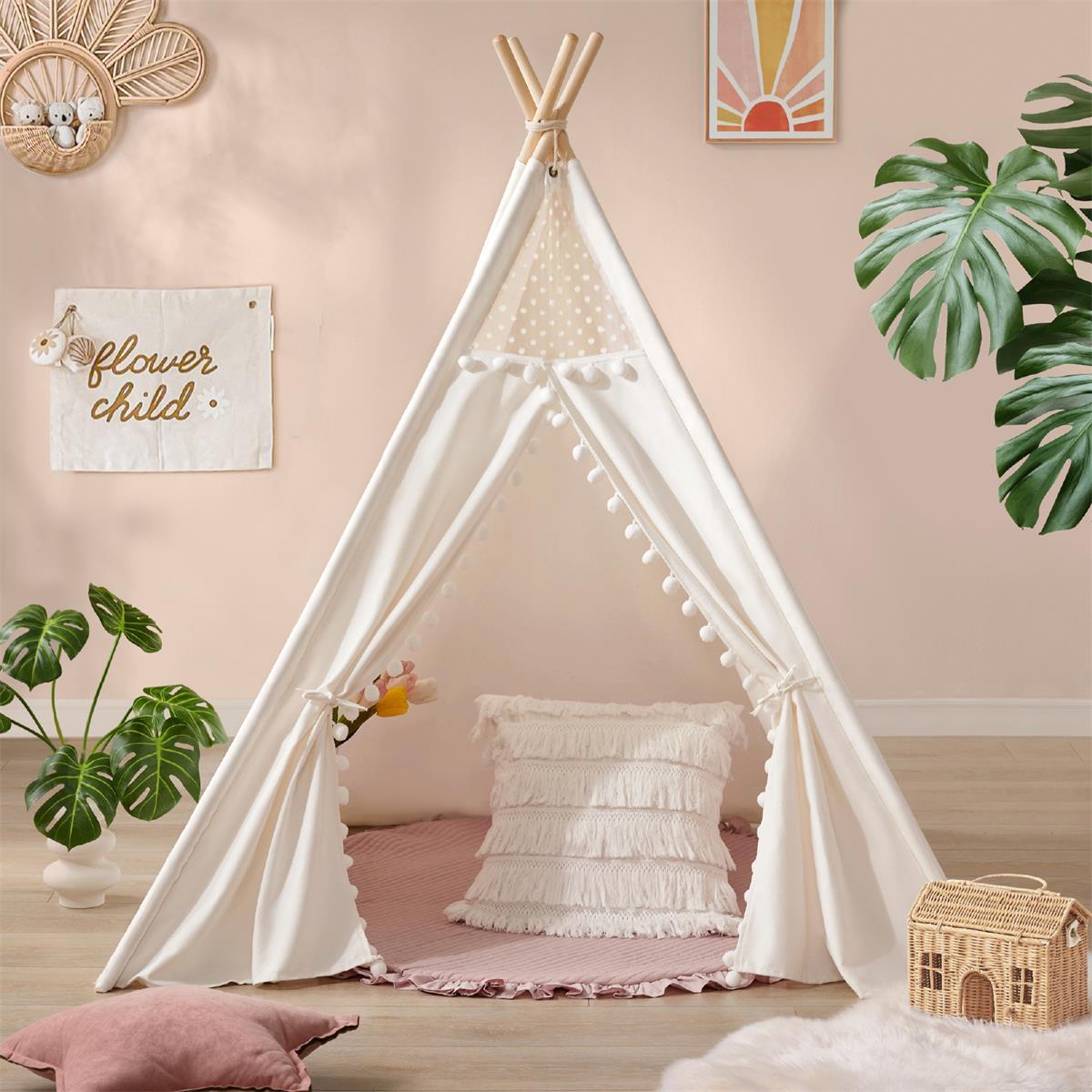 Tiny Land® Teepee Tent for Kids With Pompom Ball